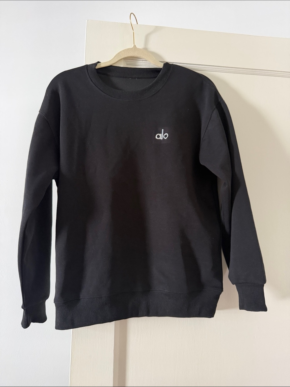 Yoga Black Crewneck Sweatshirt with Small Silver Logo